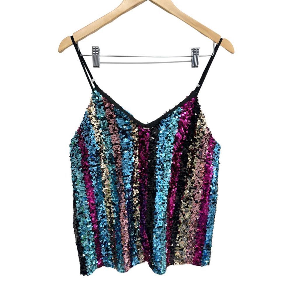Francesca’s Sequin Cami Top Multicolor Medium V Neck NEW
